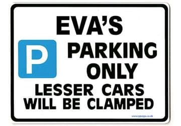 EVA'S Personalised Parking Sign Gift | Unique Car Present for Her | Size Large - Metal faced