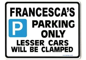 FRANCESCA'S Personalised Parking Sign Gift | Unique Car Present for Her | Size Large - Metal faced