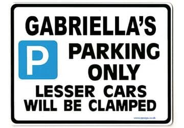 GABRIELLA'S Personalised Parking Sign Gift | Unique Car Present for Her | Size Large - Metal faced