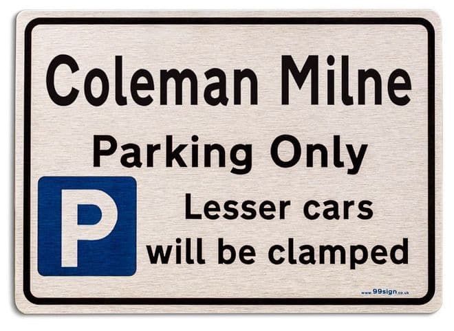 Gift for Coleman Milne car owner | New Parking only Sign | Metal face Brushed Aluminium