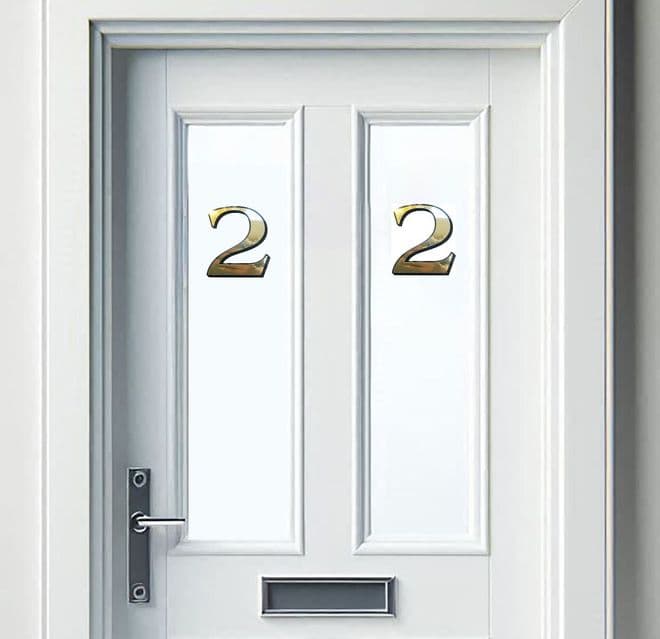 Gold leaf style House Number size Small for inside Door Glass fitting -Reveres Cut