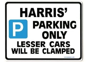 HARRIS' Personalised Gift |Unique Present for Him | Parking Sign - Size Large - Metal faced