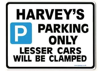 HARVEY'S Personalised Gift |Unique Present for Him | Parking Sign - Size Large - Metal faced