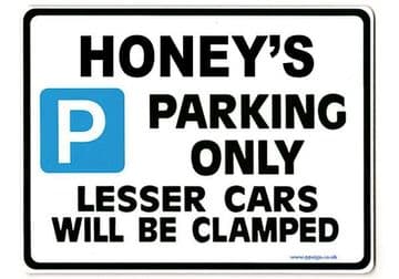 HONEY'S Personalised Parking Sign Gift | Unique Car Present for Her | Size Large - Metal faced