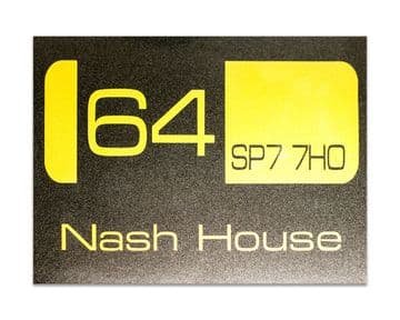 House Name - Number - Post Code plaque Made to order | Metal flake Gold & Charcoal Colour Sign |