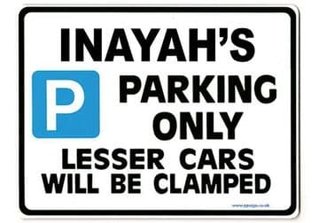 INAYAH'S Personalised Parking Sign Gift | Unique Car Present for Her | Size Large - Metal faced