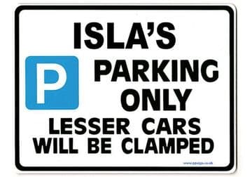 ISLA'S Personalised Parking Sign Gift | Unique Car Present for Her | Size Large - Metal faced