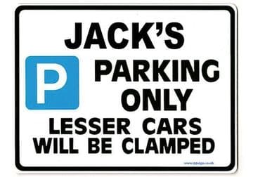 JACK'S Personalised Gift |Unique Present for Him | Parking Sign - Size Large - Metal faced