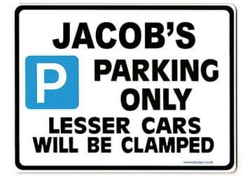 JACOB'S Personalised Gift |Unique Present for Him | Parking Sign - Size Large - Metal faced