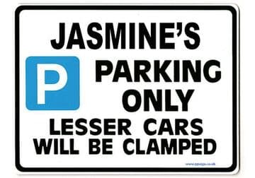JASMINE'S Personalised Parking Sign Gift | Unique Car Present for Her | Size Large - Metal faced