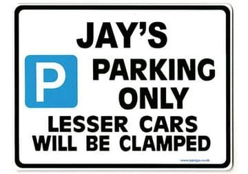 JAY'S Personalised Gift |Unique Present for Him | Parking Sign - Size Large - Metal faced