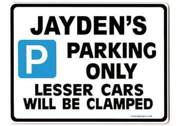 JAYDEN'S Personalised Gift |Unique Present for Him | Parking Sign - Size Large - Metal faced