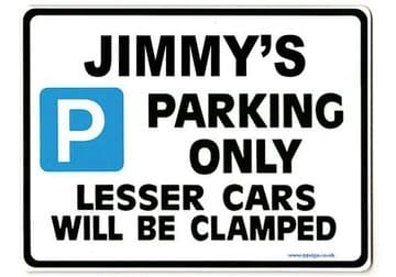 JIMMY'S Personalised Gift |Unique Present for Him | Parking Sign - Size Large - Metal faced