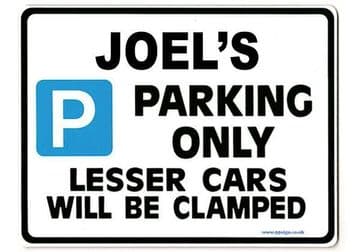 JOEL'S Personalised Gift |Unique Present for Him | Parking Sign - Size Large - Metal faced