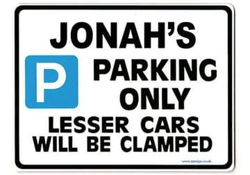 JONAH'S Personalised Gift |Unique Present for Him | Parking Sign - Size Large - Metal faced