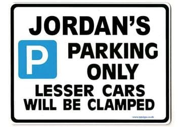 JORDAN'S Personalised Gift |Unique Present for Him | Parking Sign - Size Large - Metal faced