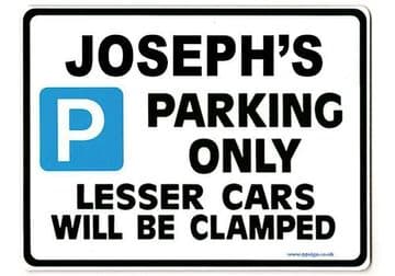 JOSEPH'S Personalised Gift |Unique Present for Him | Parking Sign - Size Large - Metal faced