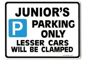 JUNIOR'S Personalised Gift |Unique Present for Him | Parking Sign - Size Large - Metal faced