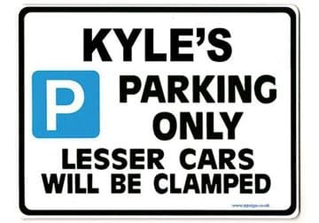KYLE'S Personalised Gift |Unique Present for Him | Parking Sign - Size Large - Metal faced