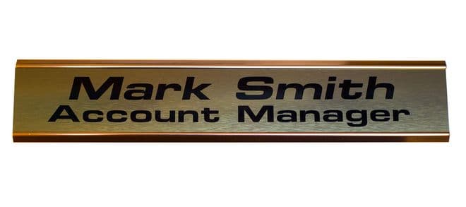 Large Door NamePlate Custom 2 lines of Text| Brushed Brass effect with Gold Aluminium Holder