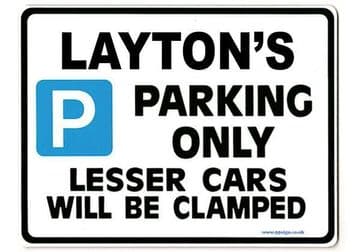 LAYTON'S Personalised Gift |Unique Present for Him | Parking Sign - Size Large - Metal faced