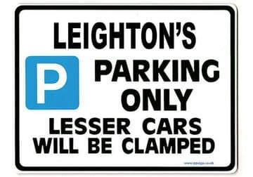 LEIGHTON'S Personalised Gift |Unique Present for Him | Parking Sign - Size Large - Metal faced
