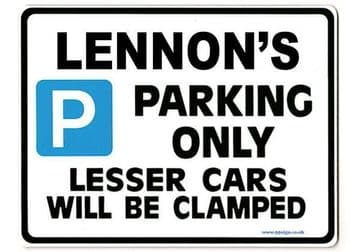 LENNON'S Personalised Gift |Unique Present for Him | Parking Sign - Size Large - Metal faced