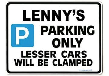 LENNY'S Personalised Gift |Unique Present for Him | Parking Sign - Size Large - Metal faced