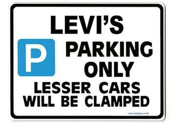 LEVI'S Personalised Gift |Unique Present for Him | Parking Sign - Size Large - Metal faced