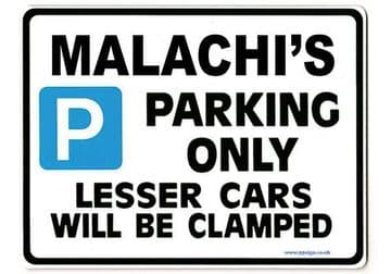 MALACHI'S Personalised Gift |Unique Present for Him | Parking Sign - Size Large - Metal faced