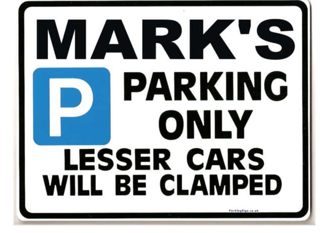Mark Personalised Car Parking Sign - Gift for mark the petrol head Size Large 205 x 270mm
