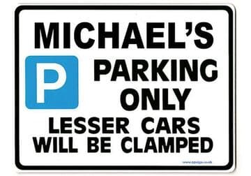 MICHAEL'S Personalised Gift |Unique Present for Him | Parking Sign - Size Large - Metal faced