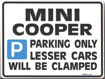 Mini Cooper Gift | Parking Sign Metal Faced Gift in 3 sizes