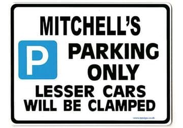 MITCHELL'S Personalised Gift |Unique Present for Him | Parking Sign - Size Large - Metal faced