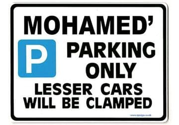 MOHAMED'S Personalised Gift |Unique Present for Him | Parking Sign - Size Large - Metal faced