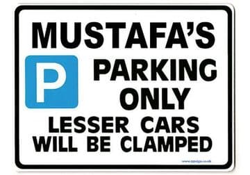 MUSTAFA'S Personalised Gift |Unique Present for Him | Parking Sign - Size Large - Metal faced