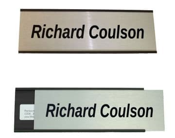 Name plate Personalised Metal door Sign with Slide in holder Office -colour Brushed Silver