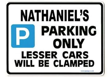 NATHANIEL'S Personalised Gift |Unique Present for Him | Parking Sign - Size Large - Metal faced