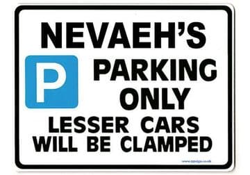 NEVAEH'S Personalised Parking Sign Gift | Unique Car Present for Her | Size Large - Metal faced