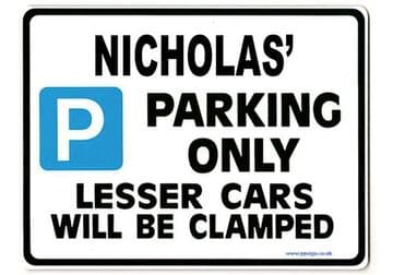 NICHOLAS' Personalised Gift |Unique Present for Him | Parking Sign - Size Large - Metal faced