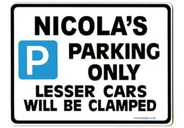 NICOLA'S Personalised Parking Sign Gift | Unique Car Present for Her | Size Large - Metal faced