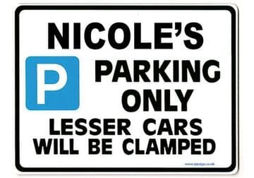 NICOLE'S Personalised Parking Sign Gift | Unique Car Present for Her | Size Large - Metal faced