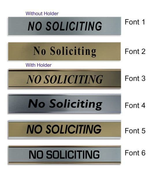 No Soliciting Door Nameplate | slide in or fixed room sign