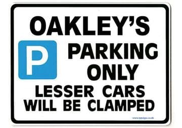 OAKLEYs Personalised Gift |Unique Present for Him | Parking Sign - Size Large - Metal faced