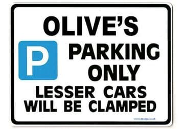 OLIVE'S Personalised Parking Sign Gift | Unique Car Present for Her | Size Large - Metal faced