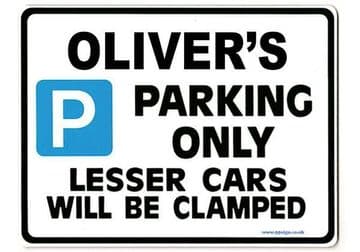 OLIVER'S Personalised Gift |Unique Present for Him | Parking Sign - Size Large - Metal faced