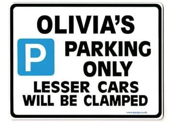 OLIVIA'S Personalised Parking Sign Gift | Unique Car Present for Her | Size Large - Metal faced