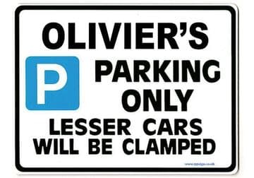 OLIVIER'S Personalised Gift |Unique Present for Him | Parking Sign - Size Large - Metal faced