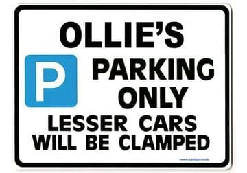 OLLIE'S Personalised Gift |Unique Present for Him | Parking Sign - Size Large - Metal faced