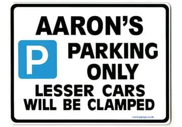 Personalised Gift |Unique Present for Him | Parking Sign - Size Large - Metal faced